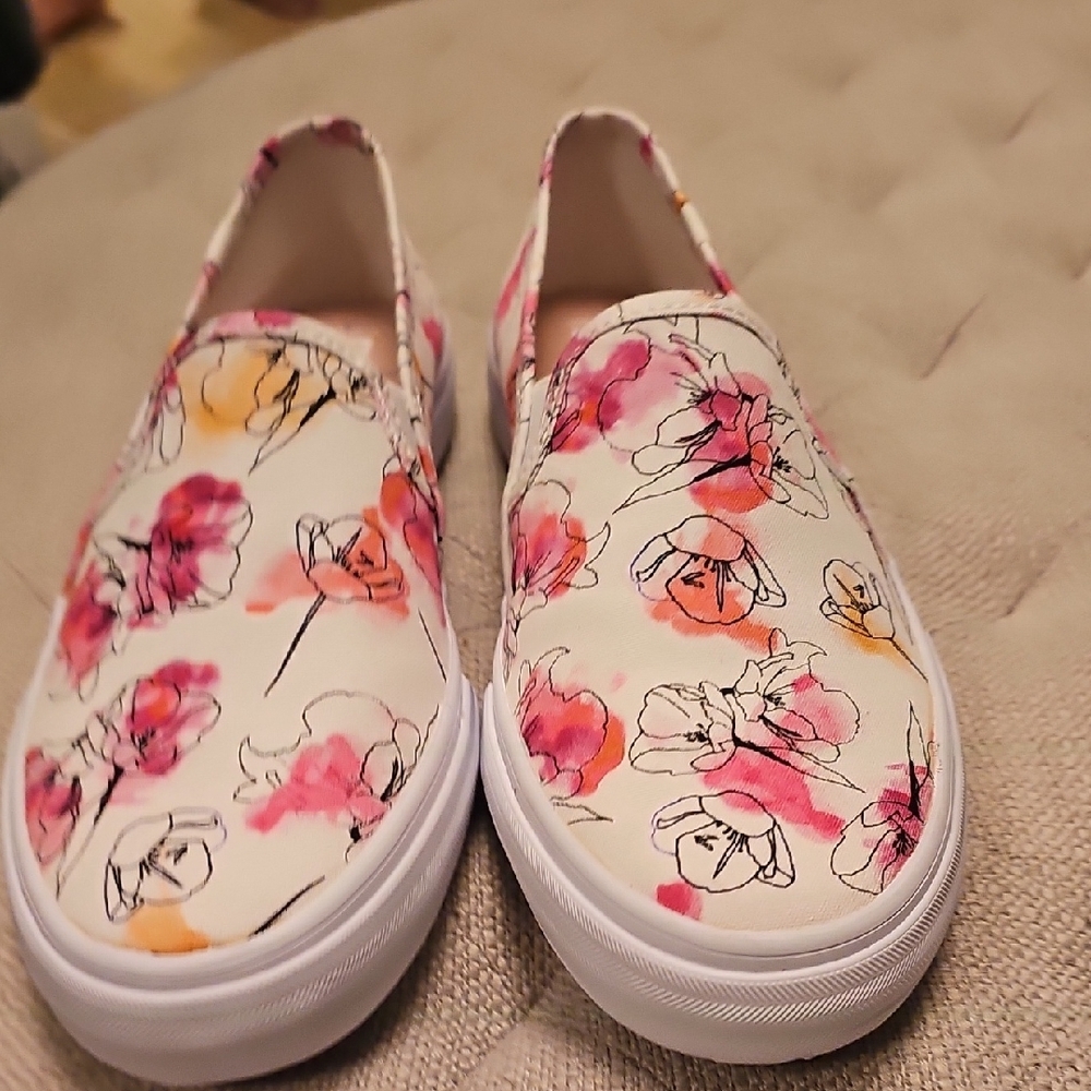 Keds Floral Slip-On Sneakers - Pink and Orange